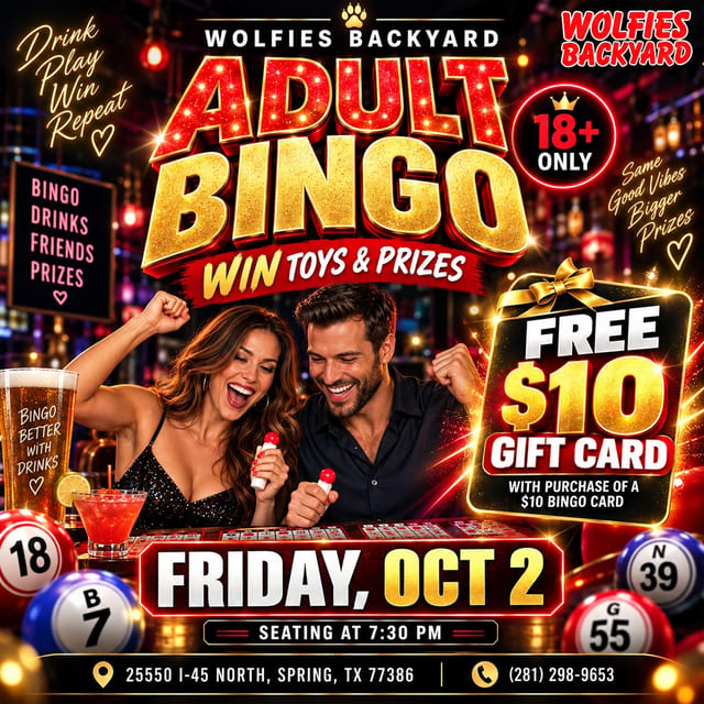 Adult Bingo Night at Wolfies Backyard