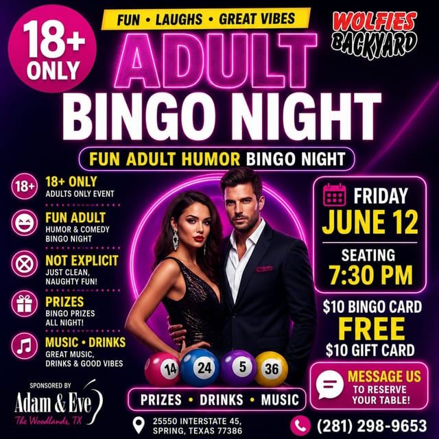 Adult Bingo Night at Wolfies Backyard | Fun, Laughs & Great Vibes!